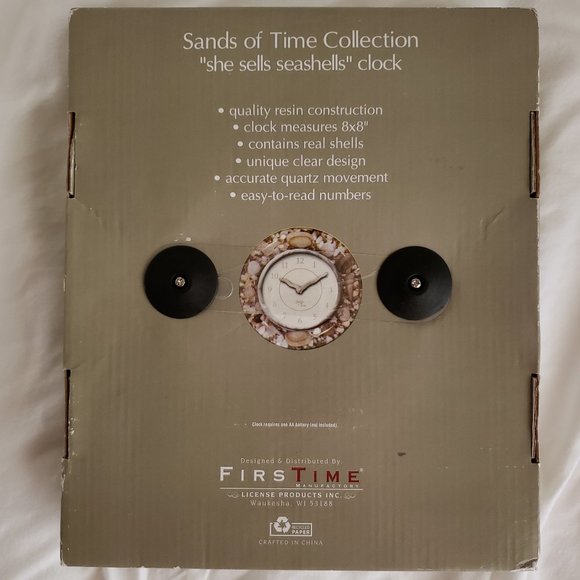 **SOLD**Sands of Time Collection "she sells seashells" 8" Battery Quartz Clock - Picture 3 of 3